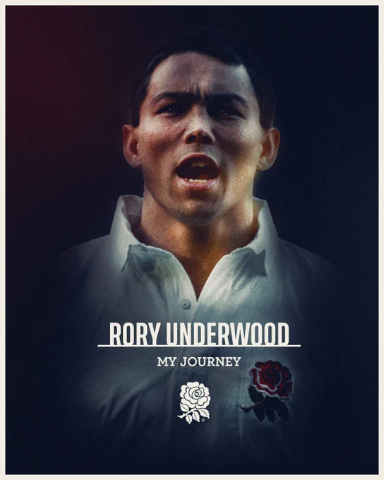 Rory Underwood singing the national anthem. Text reads: Rory Underwood - My Journey.