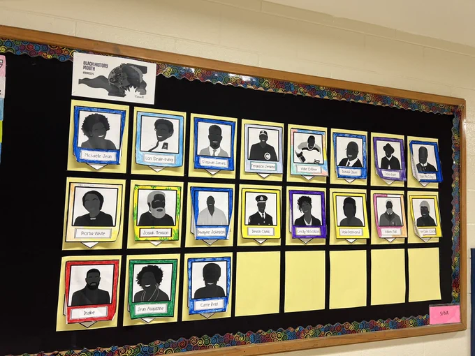 Black History Month Display by students with images of notable Black figures
