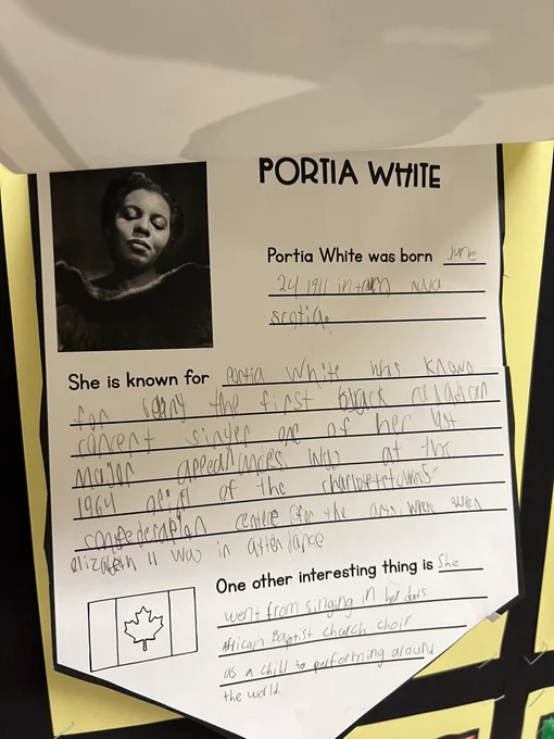 Child’s history report on Portia White