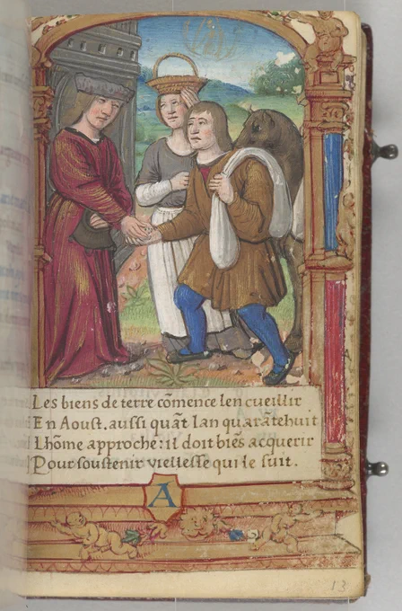 Workshop of Jean Pichore, Man Preparing for His Old Age, from a book of hours, France, Paris, 1510–20. The Morgan Library & Museum, MS M.813, fol. 13r. Photography by Janny Chiu