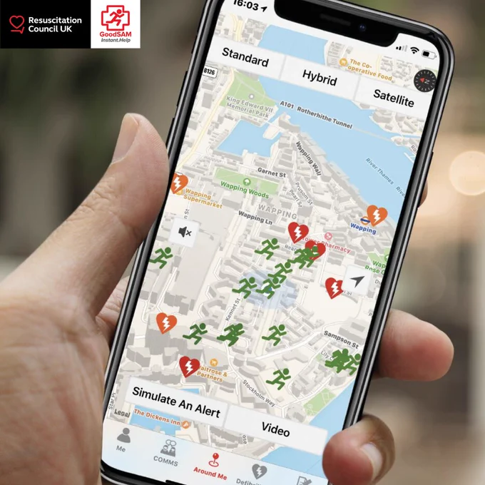 Image of the GoodSAM app on a smartphone.