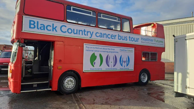 Image shows the Black Country cancer bus.