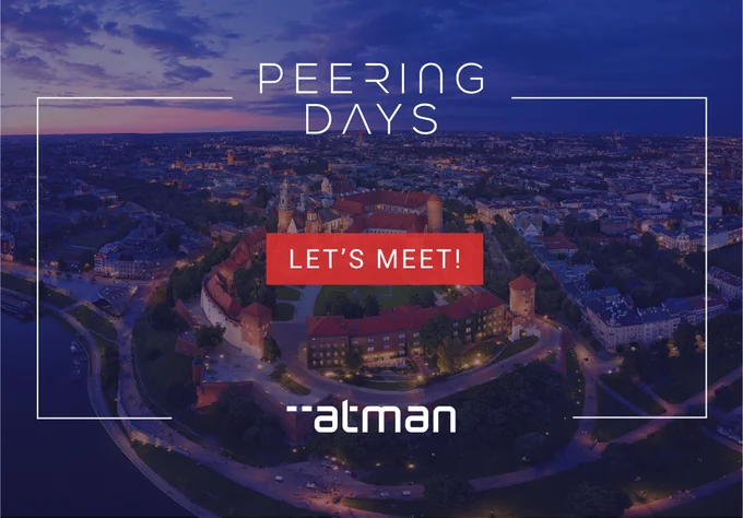 Peering Days logo   Let's meet!   Atman logo   photo of Krakow's Old Town