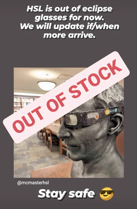HSL is out of eclipse glasses for now