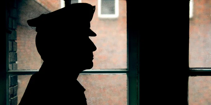 The silhouette of a police officer 
