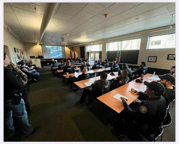 SVO roll call at East Precinct with multiple law enforcement agencies.