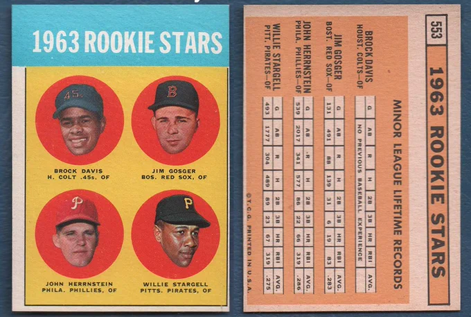 1963 Topps #553 Willie Stargell, Pittsburgh Pirates (Rookie card)