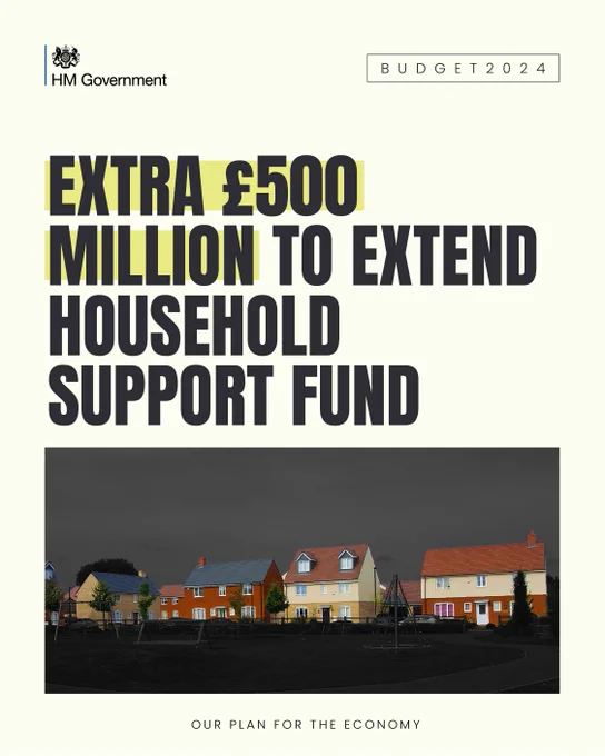 Text: Extra £500 million to extend household support fund – our plan for the economy 

Imagery: A photo of a series of houses 