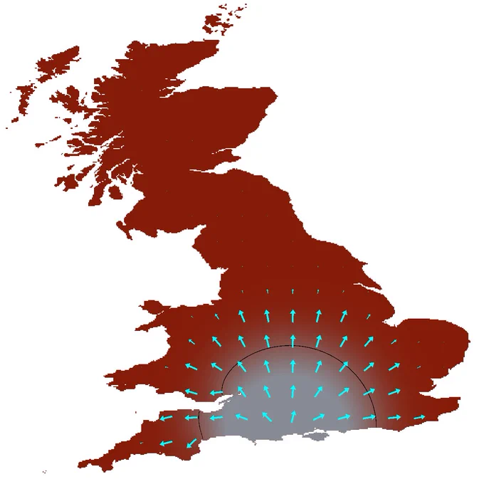 Map of the UK showing grey squirrel invasion
