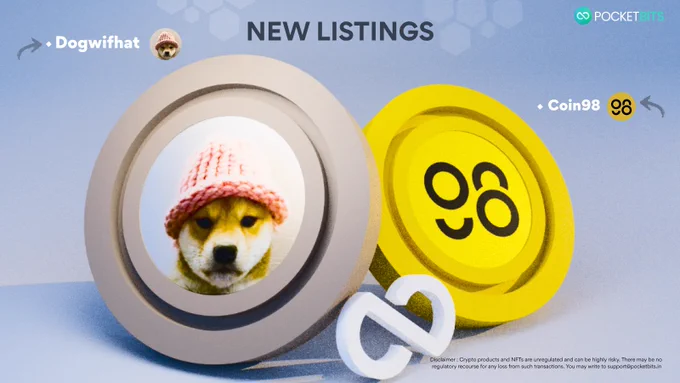 new cryptocurrency listing of dogwifhat and coin98 on pocketbits in india 