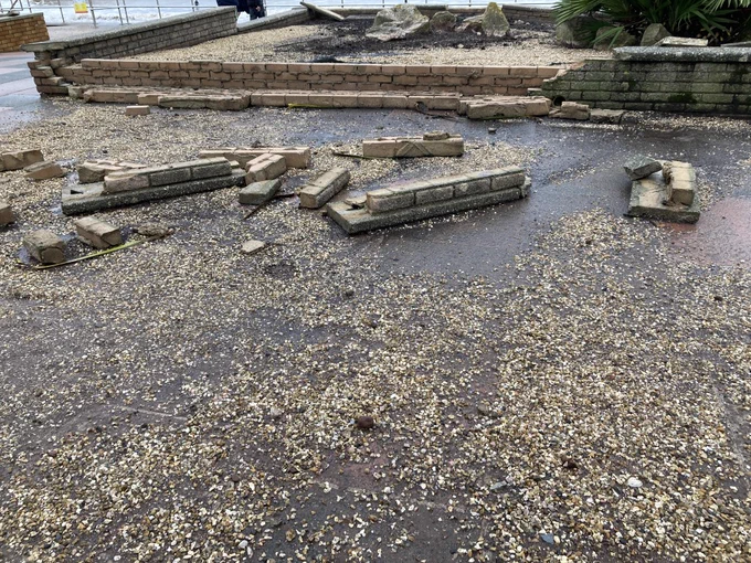 A photo of the damage on the Promenade in Teignmouth