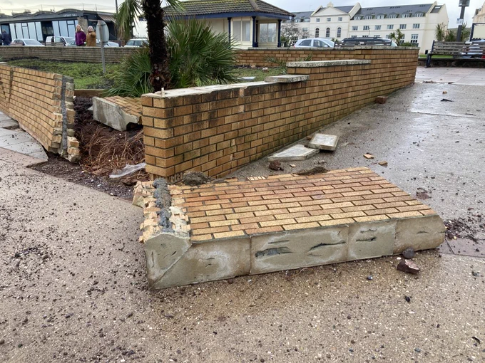 A photo of the damage on the Promenade in Teignmouth