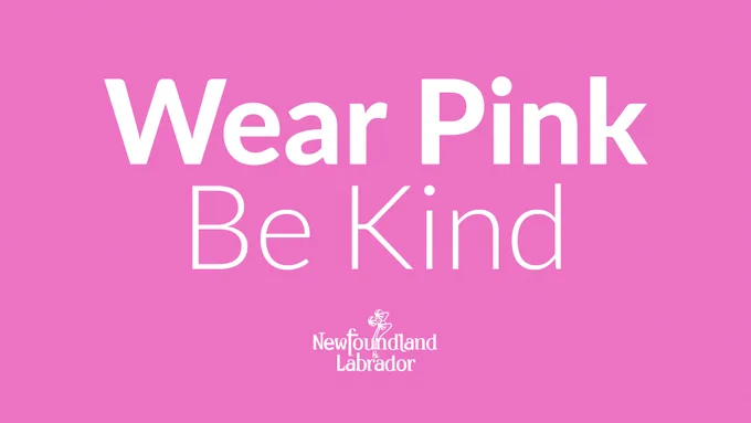 A pink background with the words Wear Pink Be Kind. 