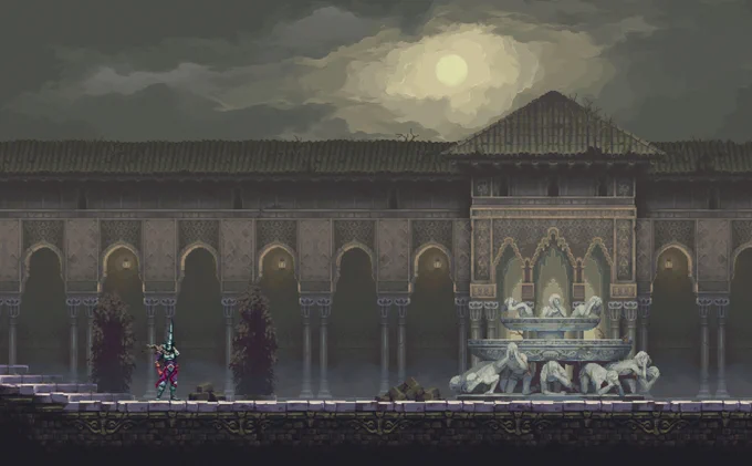 Escenario inspirado en la Fuente de los Leones de la Alhambra en Granada.