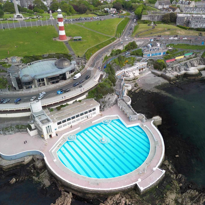 An aerial view of Tinside in Plymouth. Credit: Plymouth Active Leisure and DW Aerial Solutions