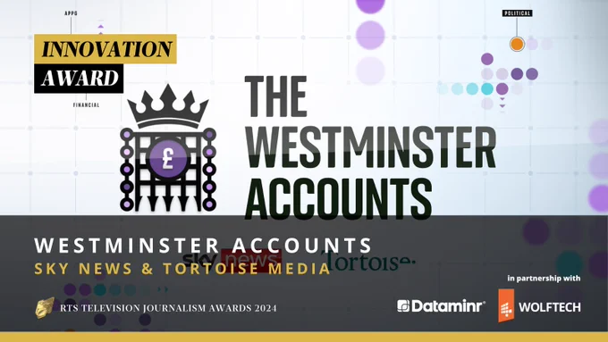 A graphic for the Innovation Award, which announces the Westminster Accounts as the winner