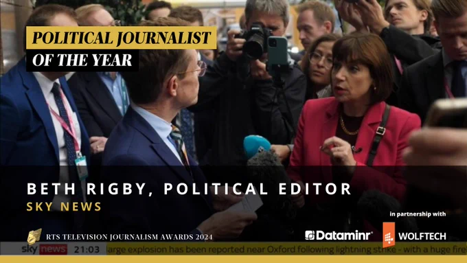 A graphic for the Political Journalist of the Year award, which announces Beth Rigby as the winner