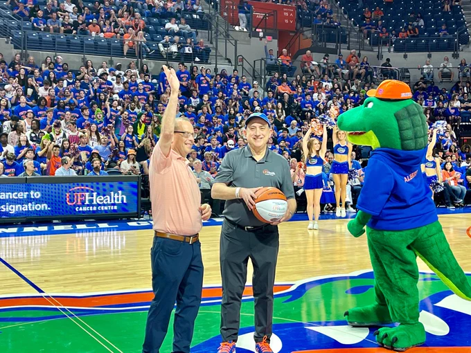 Dr. Licht is recognized on court at the Florida Gators men's basketball game.
