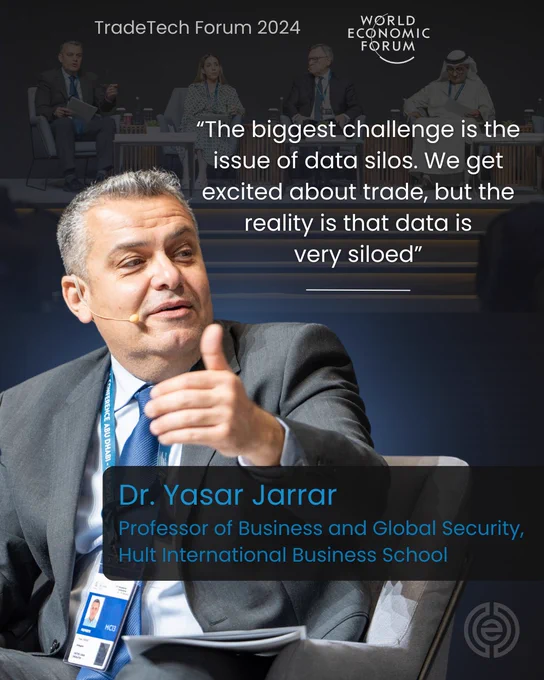 A graphic featuring Dr. Yasar Jarrar as a panel speaker at TradeTech Forum 2024.