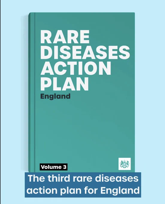 A graphic image of a turquoise book that reads Rare Disease Action Plan, England in white
