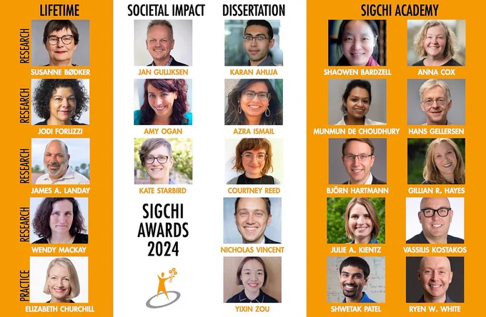 Collection of portraits of SIGCHI awards winners from 2024