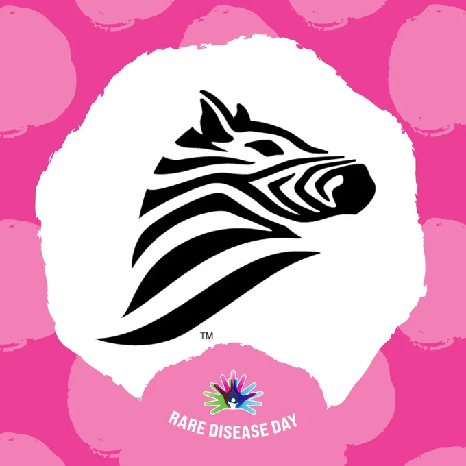 Pink rare disease day frame with the Society zebra logo. 
