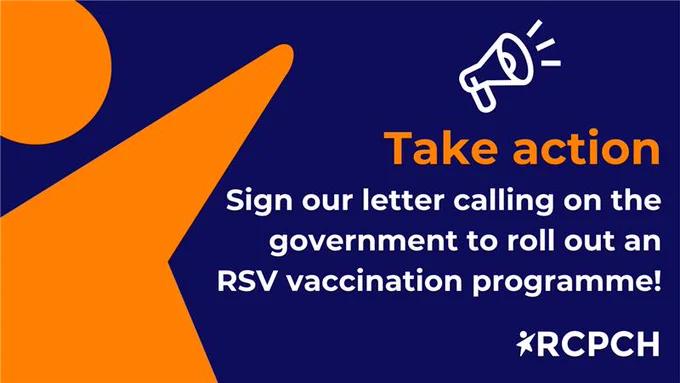 A canva card stating: Take action. Sign our letter calling on the government to roll out an RSV vaccination programme!