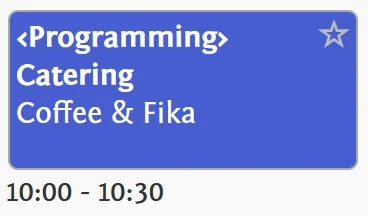 An excerpt of the program showing "coffee & Fika", a coffee break with traditional Swedish pastries