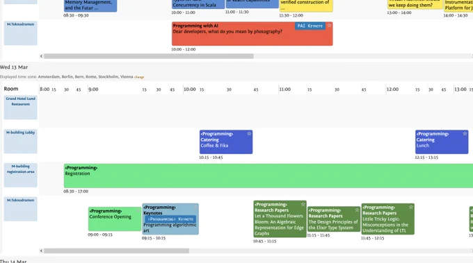An excerpt of the program timeline mainly displaying the start of Wednesday