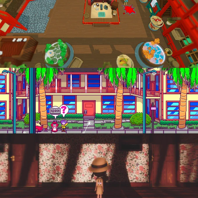 screenshots from games Onsen Master, Princess Farmer, and Where the Bees Make Honey