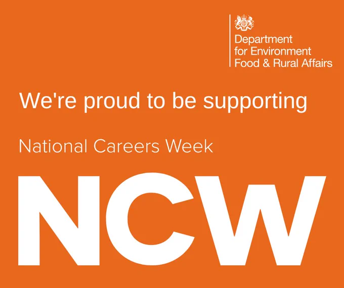 An orange sign with white text which reads ‘We’re proud to be supporting National Careers Week’.