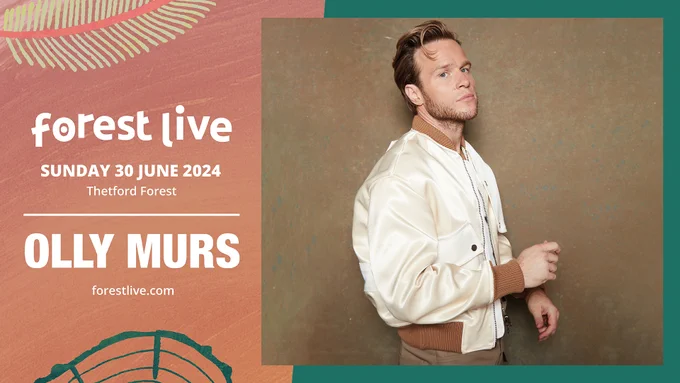 Orange and green background with an image of Olly Murs placed over the top.