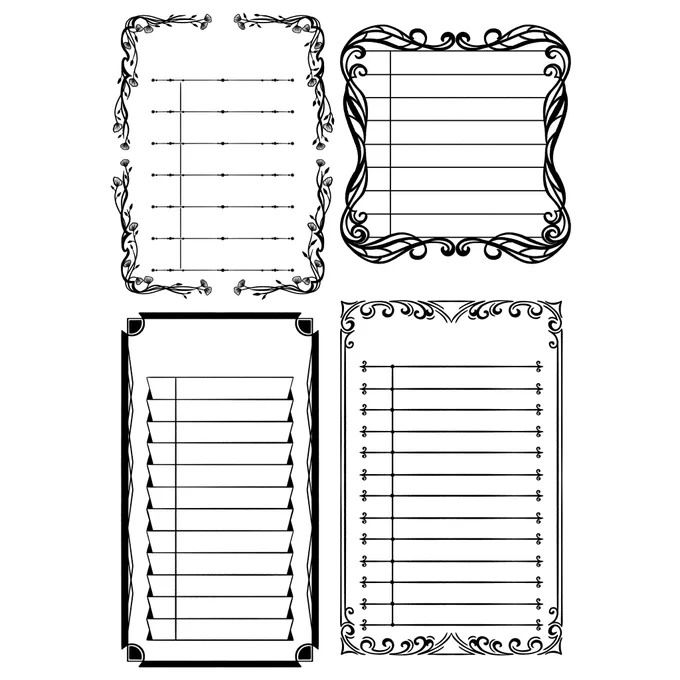 4 black and white illustrations of roll tables
