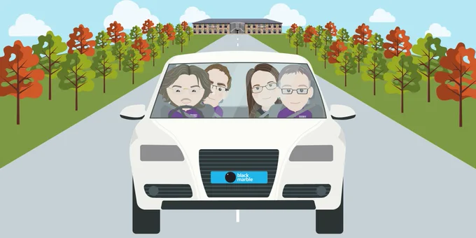4 Black Marble folks travelling to DDD North in a white car.