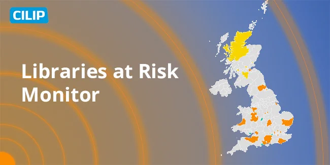 Libraries at risk monitor image with map of UK