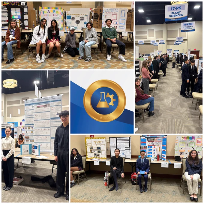 Students waiting for judging at the Science and Engineering Fair.