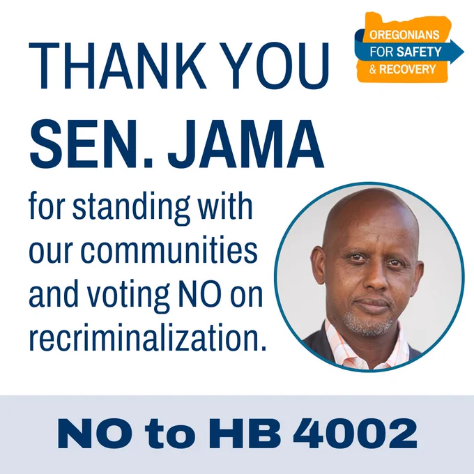 Thank you Sen. Jama for standing with out communities and voting NO on recriminalization. NO to HB 4002

