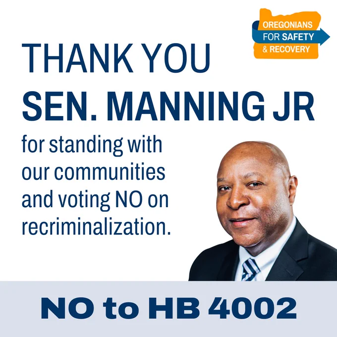 Thank you Sen. Manning Jr. for standing with out communities and voting NO on recriminalization. NO to HB 4002
