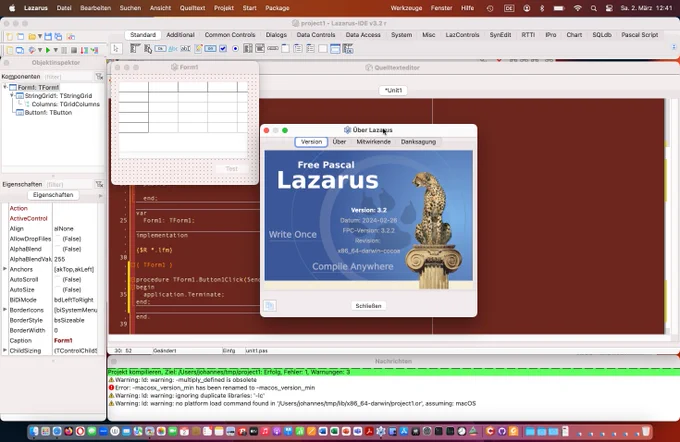 Screenshot of Lazarus 3.2.0 on macOS Ventura 13.6.4
