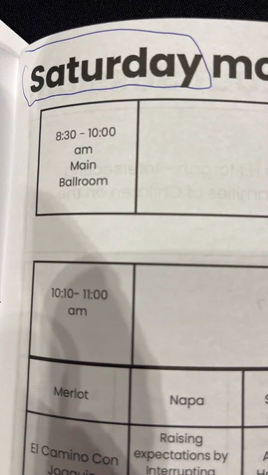 Photo of schedule grid of “Saturday”