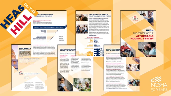 HFAsOnTheHill and NCSHA Logos, pages from the NCSHA 2024 Congressional Handout