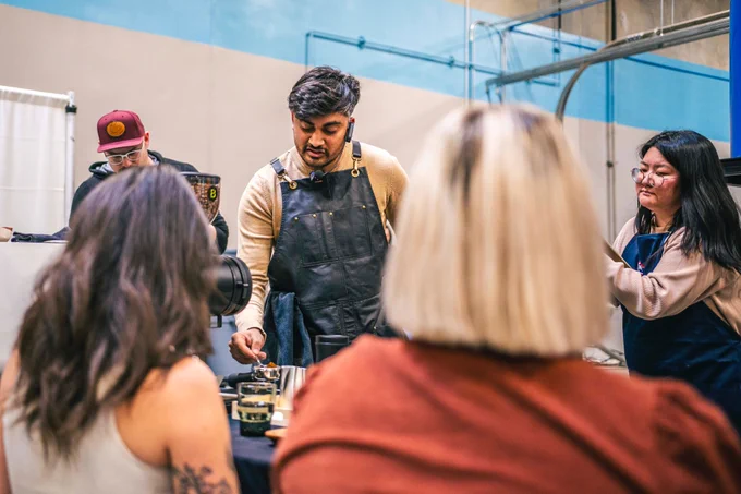 Jamie Patel preparing espresso at USBC photo by Charlie Burt