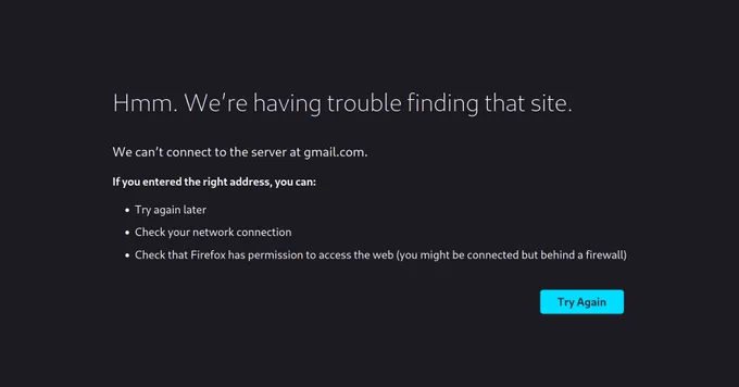 Can't connect to the server at gmail.com