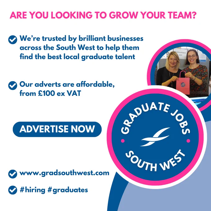 Are you looking to grow your team?
We’re trusted by brilliant businesses across the South West to help them find the best local graduate talent.
Our adverts are affordable, from £100 ex VAT
www.gradsouthwest.com
#hiring #graduates
ADVERTISE now