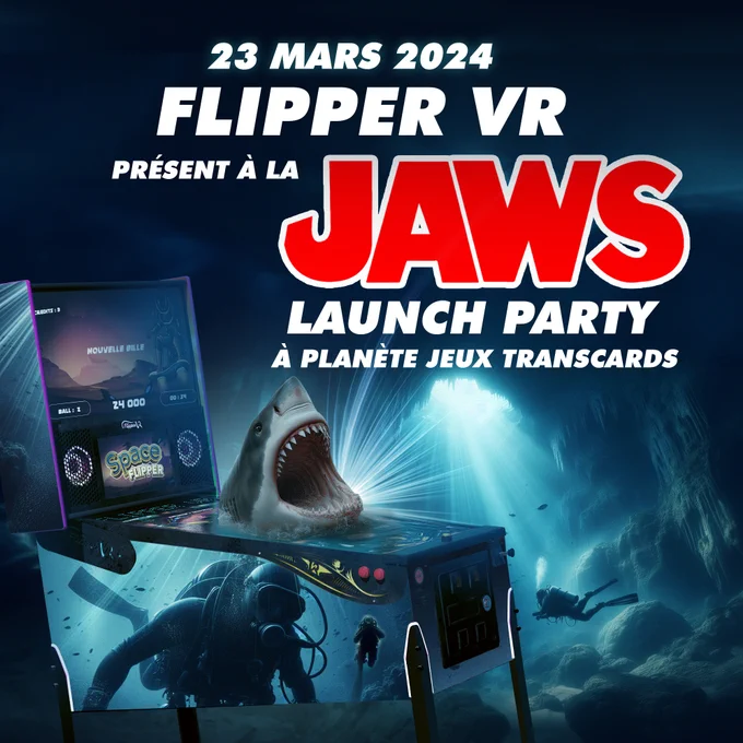 Samedi 23 Mars de 10h à 1h du matin ⏰, Flipper VR  sera présent chez Planète Jeux Transcards à Varennes sur Allier dans le 03 pour un évènement exceptionnel la "Jaws Launch Party" .  🦈
L'entrée est gratuite et au programme il y aura 📆 : 
🚀 Une zone tournoi IFPA - International Flipper Pinball Association  🏆
🚀 Une Zone Free Play 🕹. 
🚀 Un live Twitch de l'évènement qui sera assuré par Pinball Mag. tv 📺 
🚀  Seront présent aussi TOP GAME  Fliptonic HEXA Pinball  Yesai Gaming  Mr Garcin  
Merci à Nastassia Loose  Lazarus Nox  Nono Aetios Delaune  Nick-o Pinballmag Syl Vain Pinball Mag  pour l'invitation ... 🥰😍🤩🥳