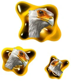 x parasites from metroid dread with a white and yellow raptor-like bird head photoshopped onto them