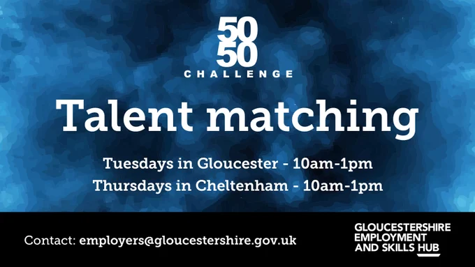Blue, black and white talent matching poster.