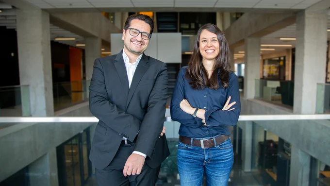 The winners of the OVPRI Early Career Research Award. From left to right, Florian Martin-Bariteau, Faculty of Law – Common Law Section, and Eva Hemmer, Faculty of Science.