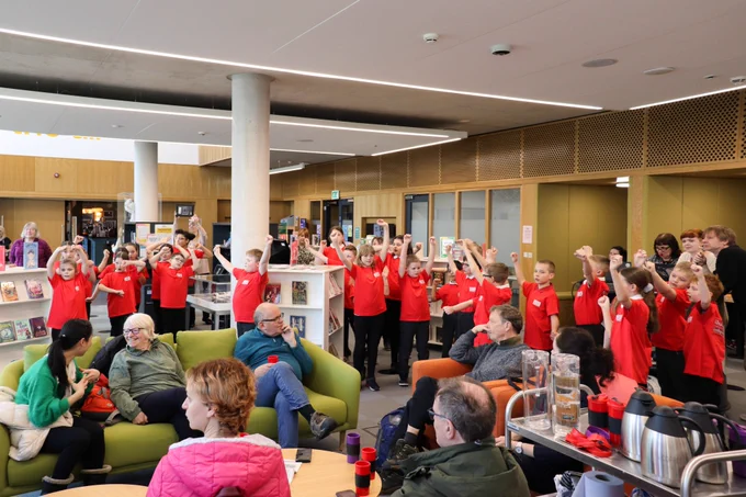 Students from Laithes Primary School performing at Library @ the Lightbox