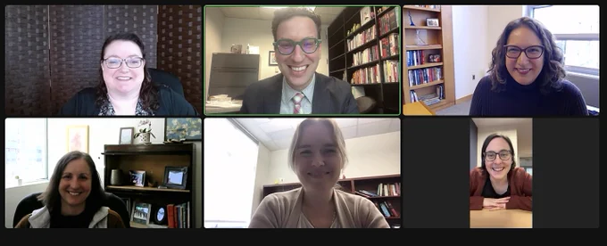 Zoom screen with six people smiling to the camera!
